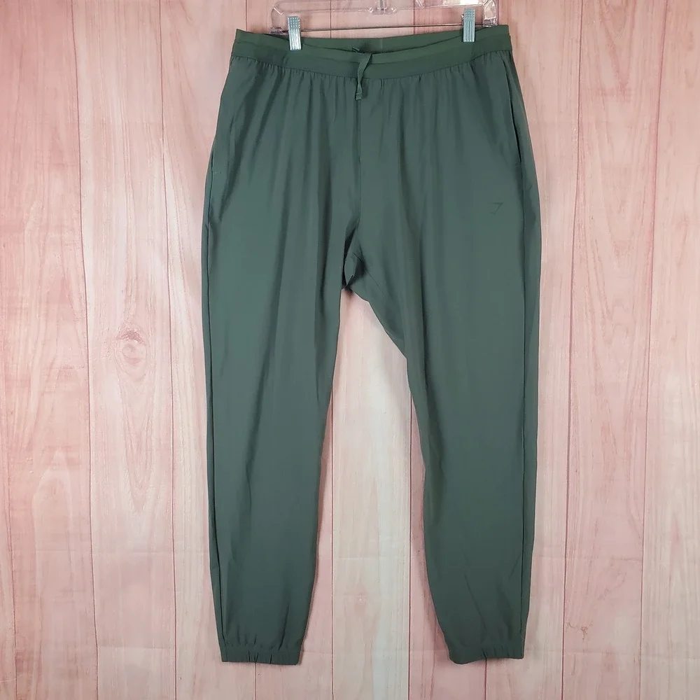Gymshark Studio Joggers Pants Womens 2XL Olive Green Logo Slim Fit Drawstring